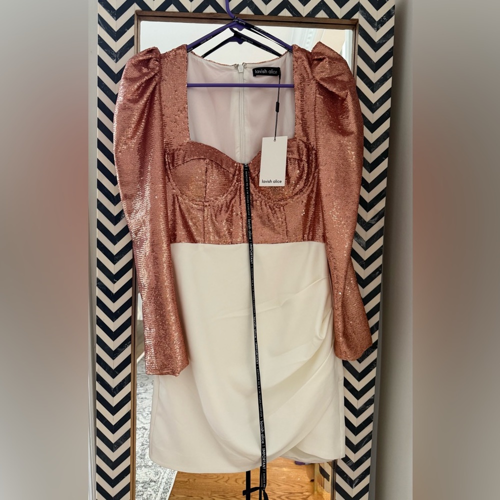 Lavish Alice Metallic Rose and Cream Long Sleeve Dress